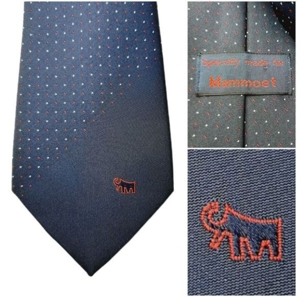 MAMMOET Rare Vintage Embroidered Woolly Mammoth Navy Blue Men's Necktie - Picture 1 of 10